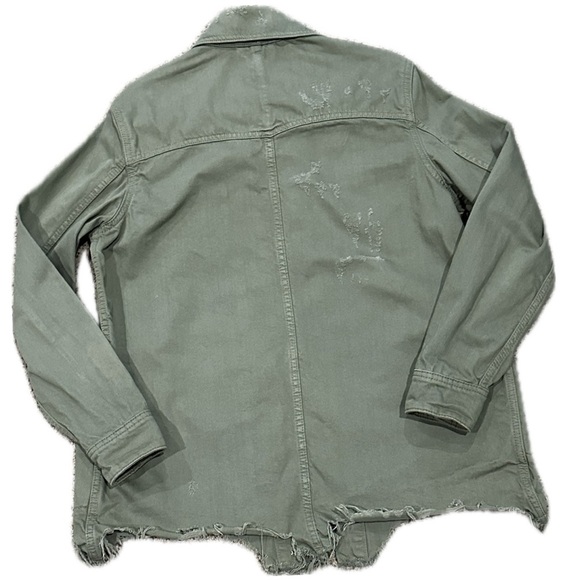 🧥🪖 FREE PEOPLE‎ Army Green Utility Denim Jacket | XS | Relaxed Fit Layering - Picture 2 of 4